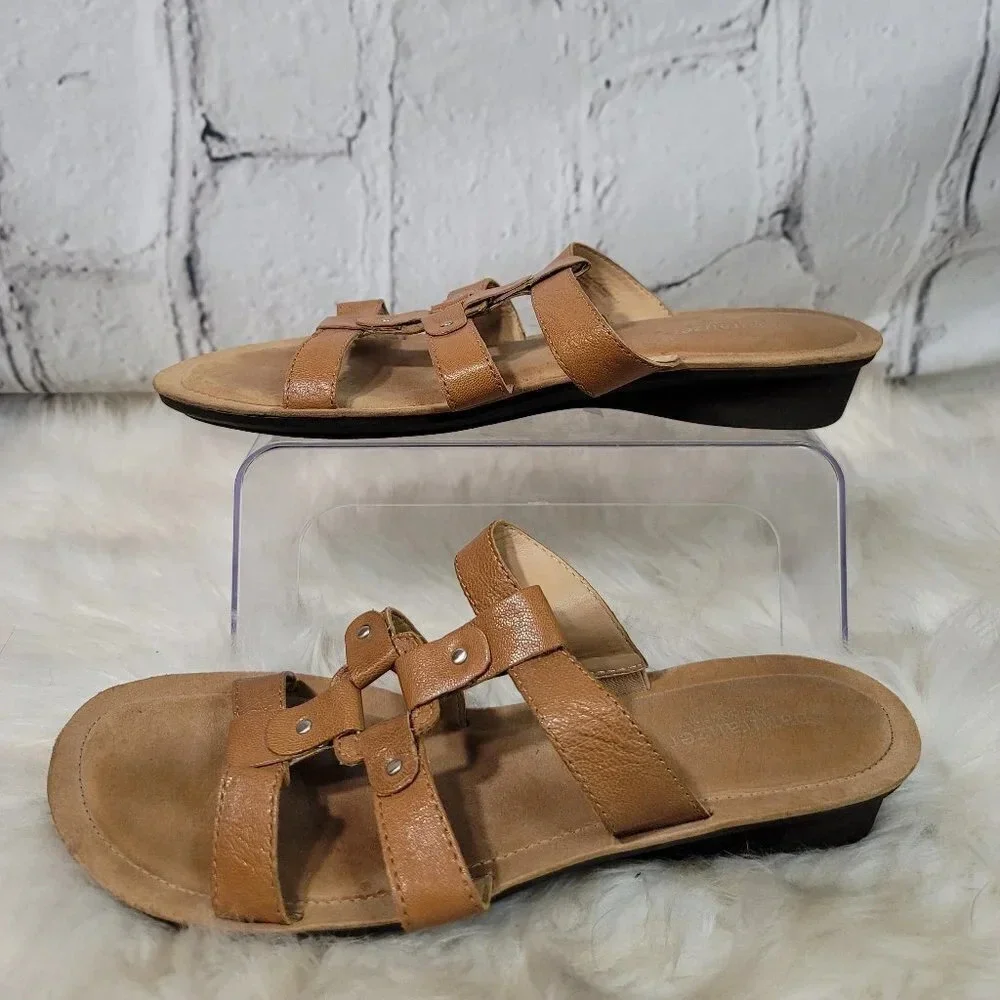 NATURALIZER N5 Comfort Sandals Womens Sz 11‎ Tan Slip On Summer Shoe Backless